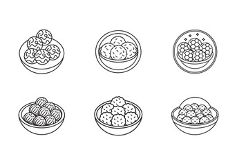 set of meatballs icon line art vector illustration
