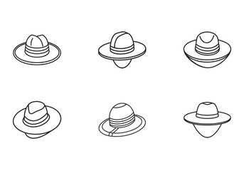 set of straw hat icon line art vector illustration