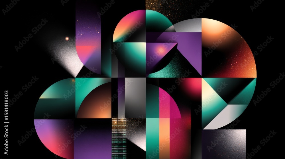 Poster vibrant geometric shapes with modern color palette and abstract design elements