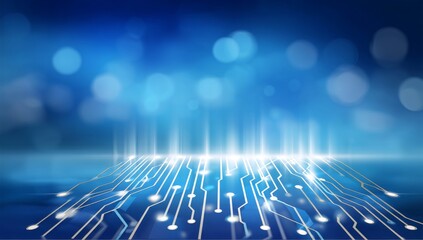 Abstract Blue Background with Circuit Patterns and Bokeh Effect for Technology Themes