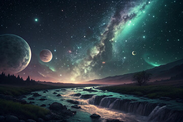 This title for your AI-generated vector images captures their dreamlike, mystical beauty. "Dreamy Cosmic Horizons" and "Ethereal Sky & Space" evoke imagination and delicate wonder. " 