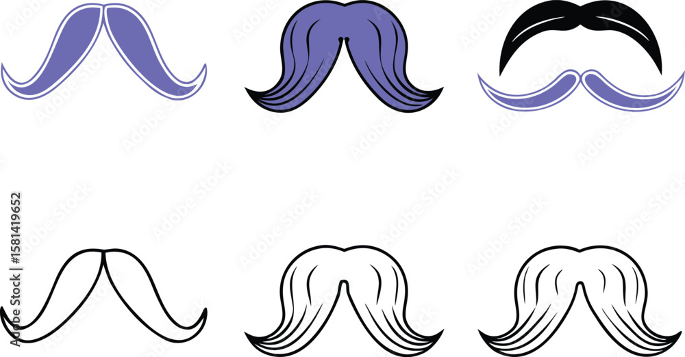Aufkleber a diverse collection of black man mustache styles presented as a comprehensive icon set for various 
