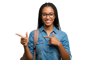 Smiling African American Student Pointing on Transparent Background