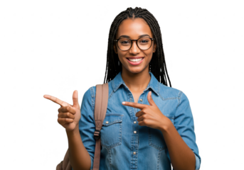 Smiling African American Student Pointing on Transparent Background