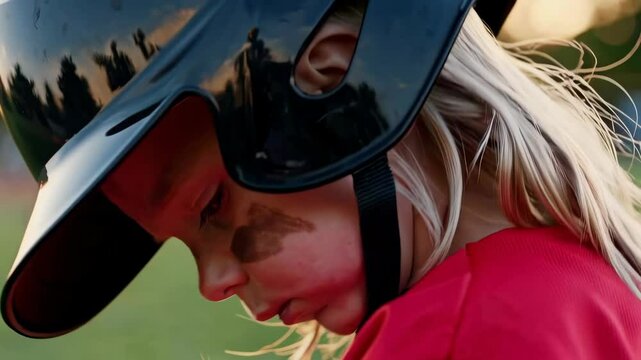 Young baseball player shows determination and focus in intense game moment