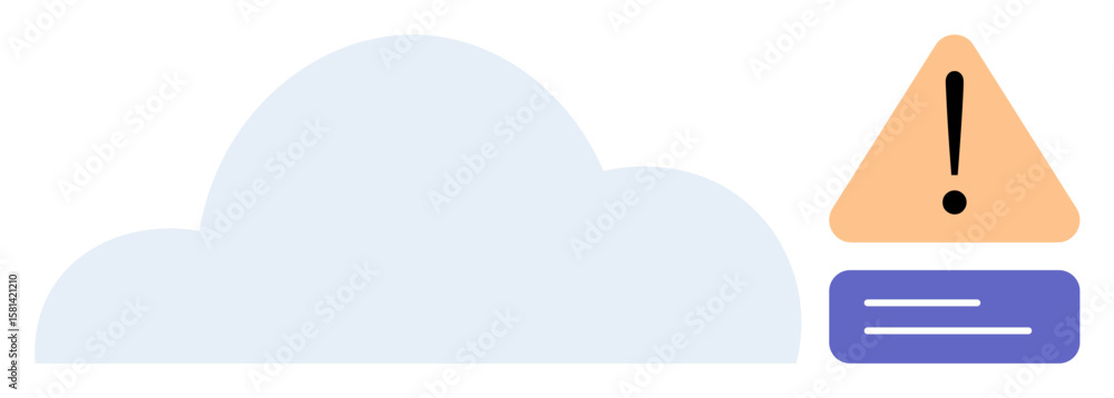 Poster cloud icon beside alert triangle with exclamation mark and flat horizontal bar. ideal for technology