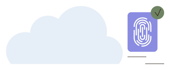 Cloud icon paired with fingerprint scan and checkmark suggesting verified biometric access. Ideal for cloud computing, data safety, identity verification, technology, secure storage, online privacy