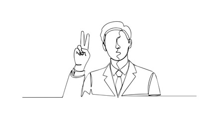 Man making peace sign in minimalist line art style  