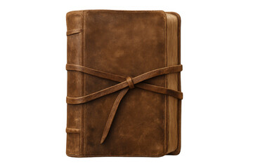 Obraz premium Vintage leather-bound book securely strapped, symbolizing timeless wisdom against transparent backdrop, reflecting scholarly heritage