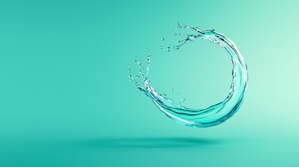 A swirling ring of clear water, suspended against a teal backdrop, creates a dynamic, abstract shape.
