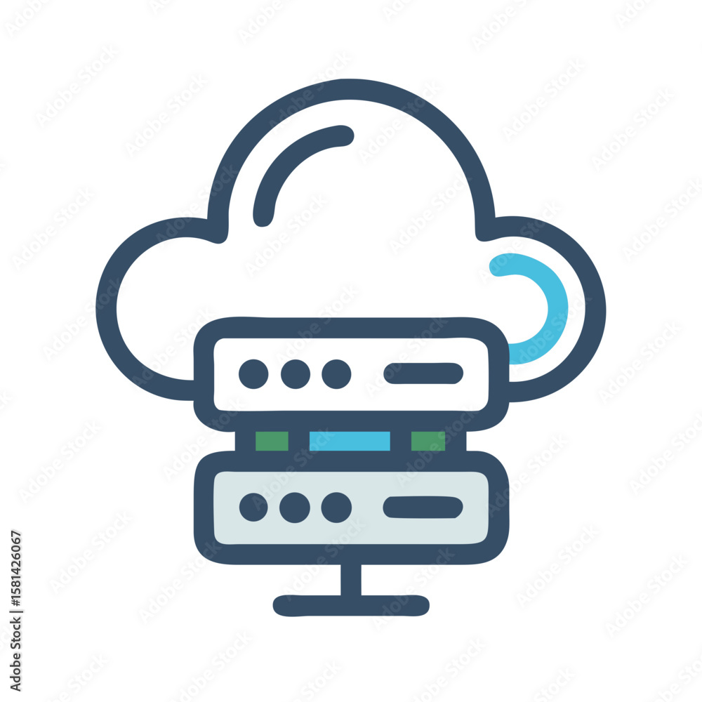 Poster cloud computing server icon: data storage, network technology, and it solutions