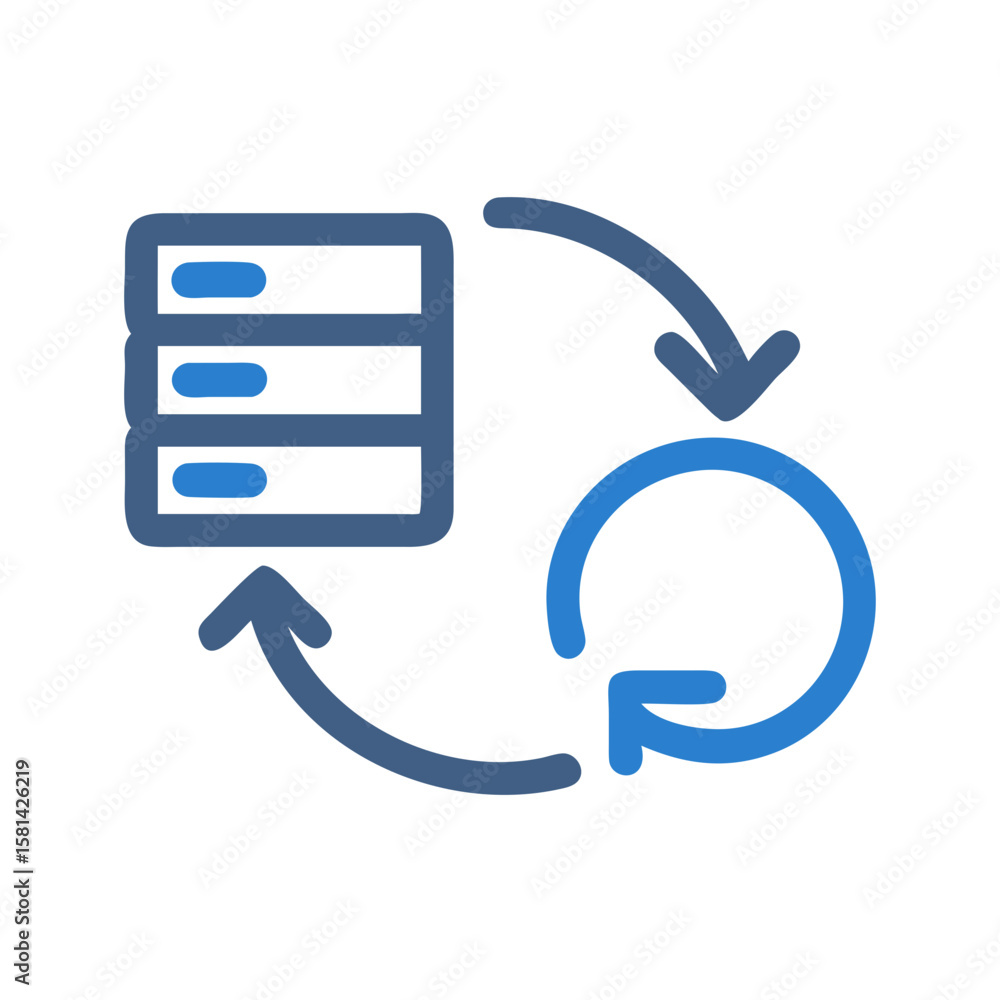 Poster data synchronization and backup icon with arrows on a black background