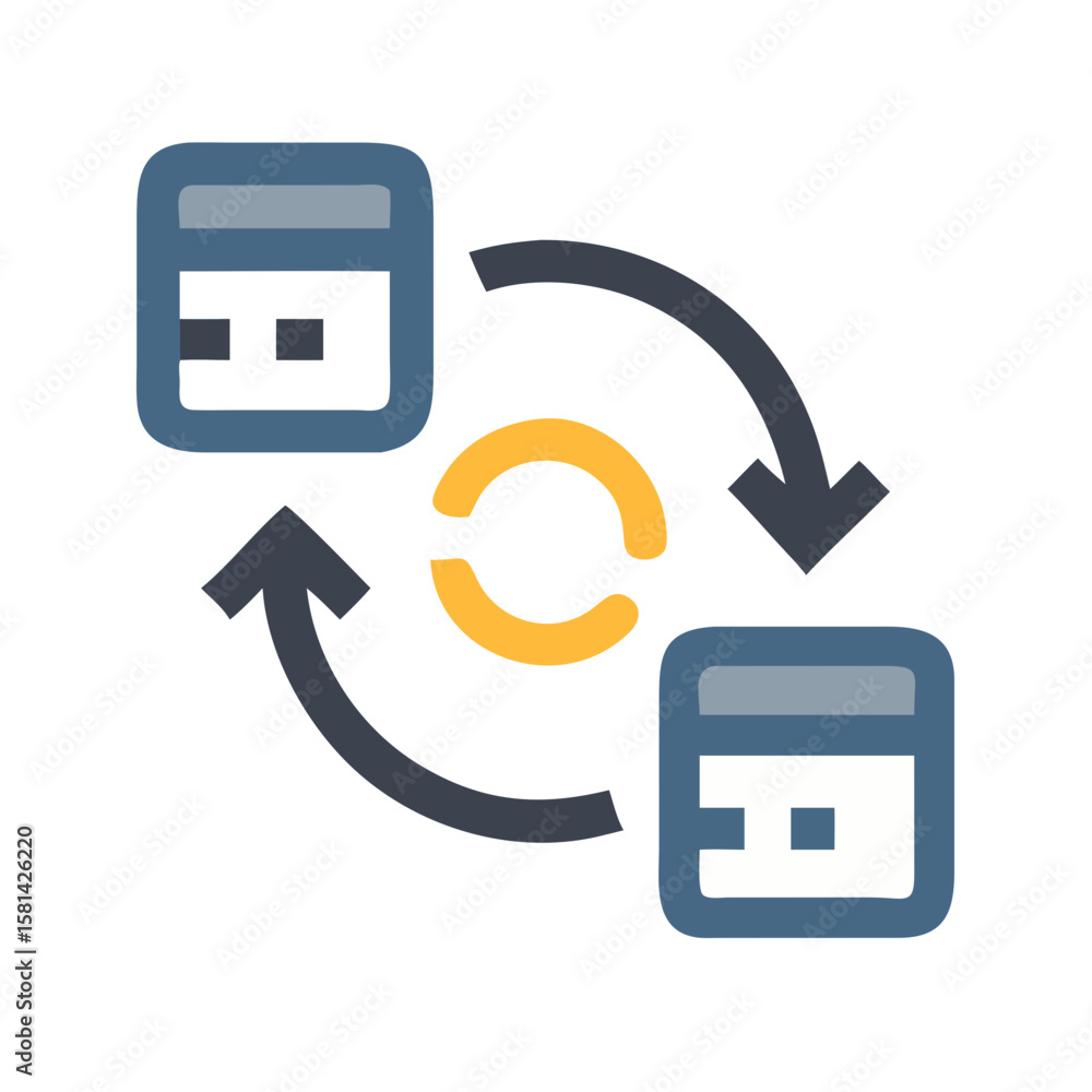 Poster data synchronization icon: transfer, exchange, and integration of information and databases