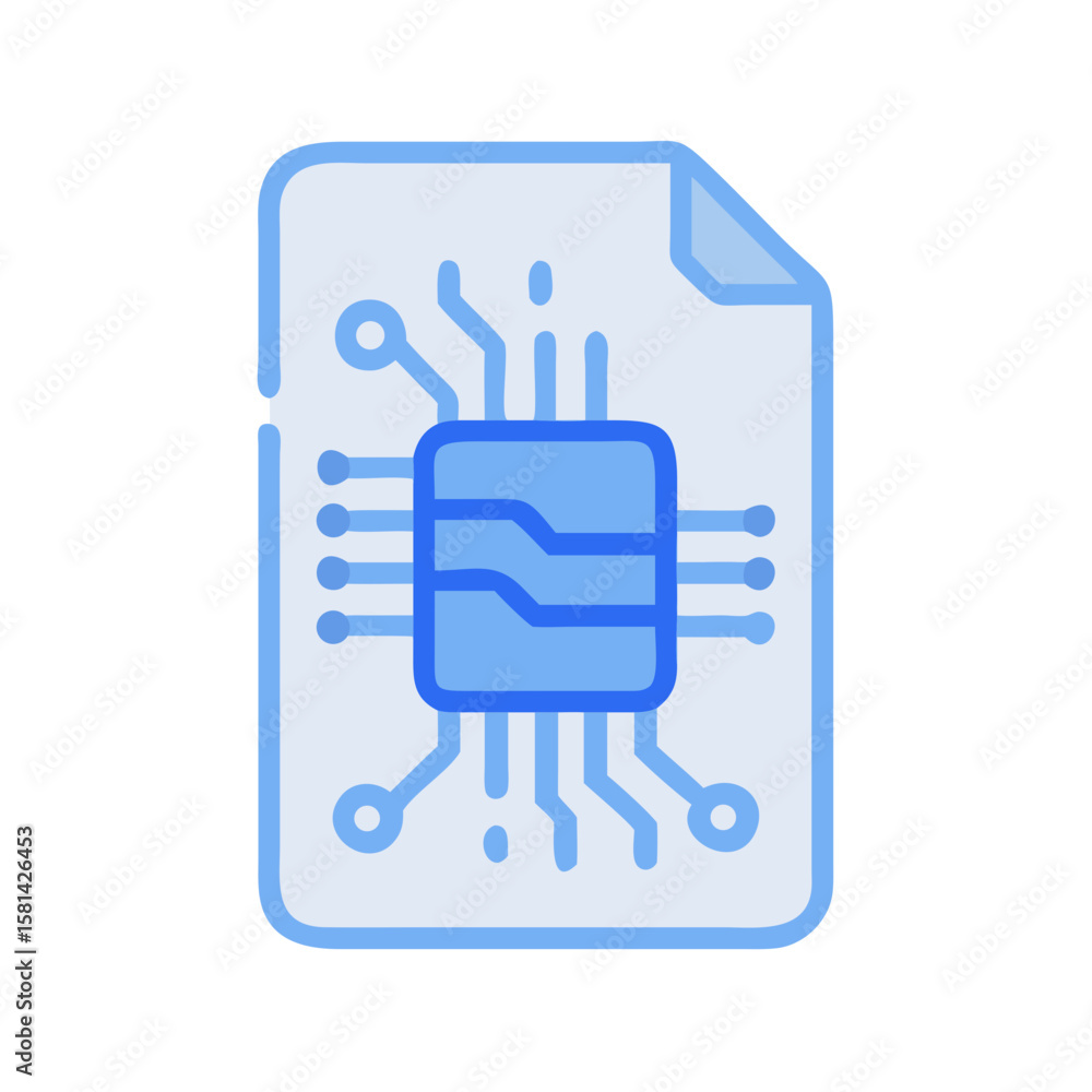 Aufkleber digital document with integrated microchip illustration for technology applications