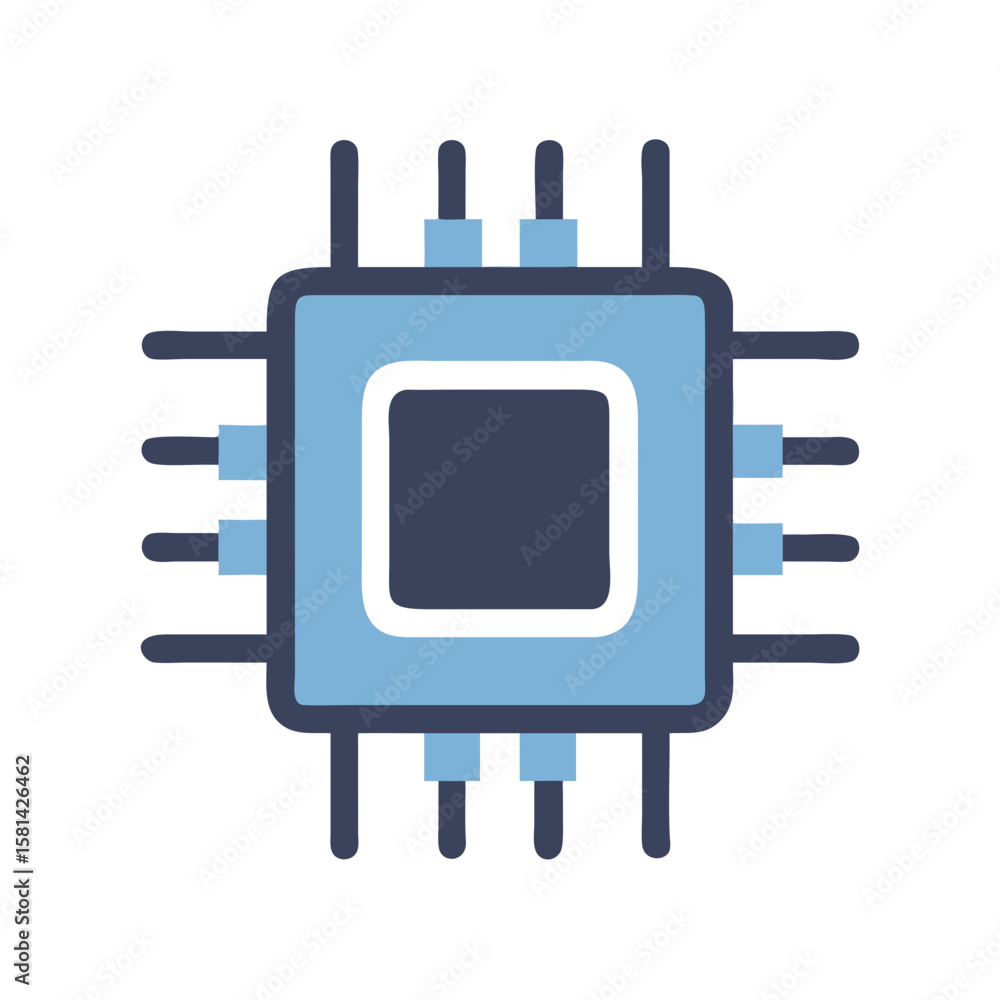 Poster microchip processor technology icon - computer hardware, cpu, integrated circuit, vector illustratio