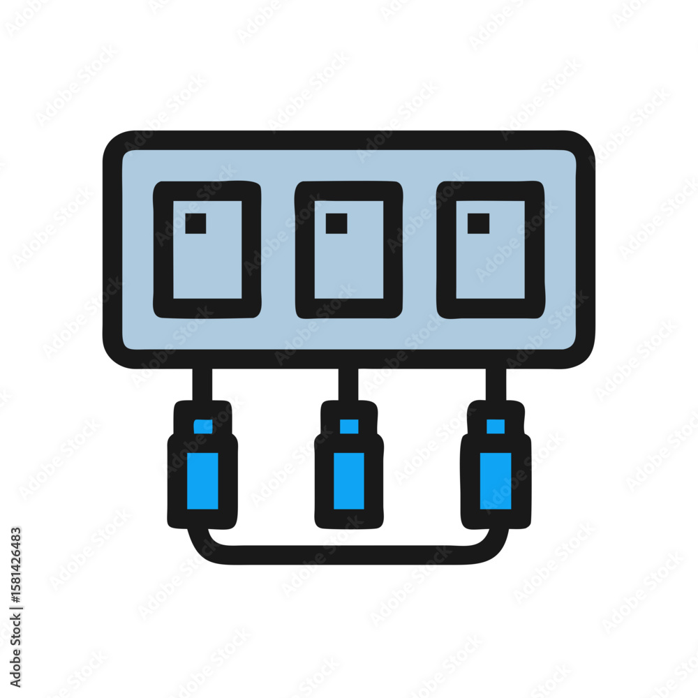 Poster patch panel vector illustration, network connection, data distribution, server equipment