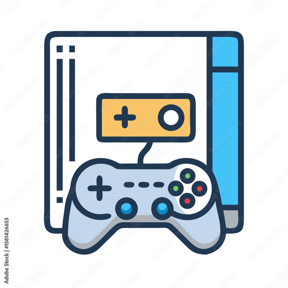 Poster retro video game console and controller illustration on black background