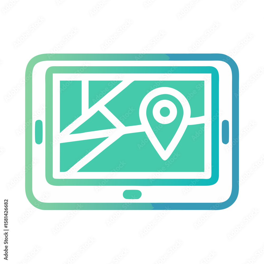 Poster tablet with navigation map icon illustration: vector gps route finding app