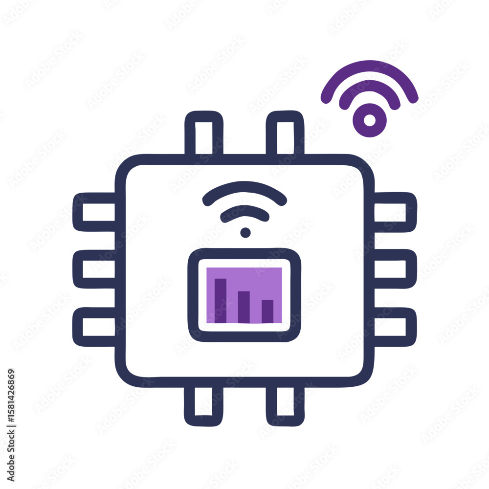 Poster wireless cpu chip with data graph icon for network communication