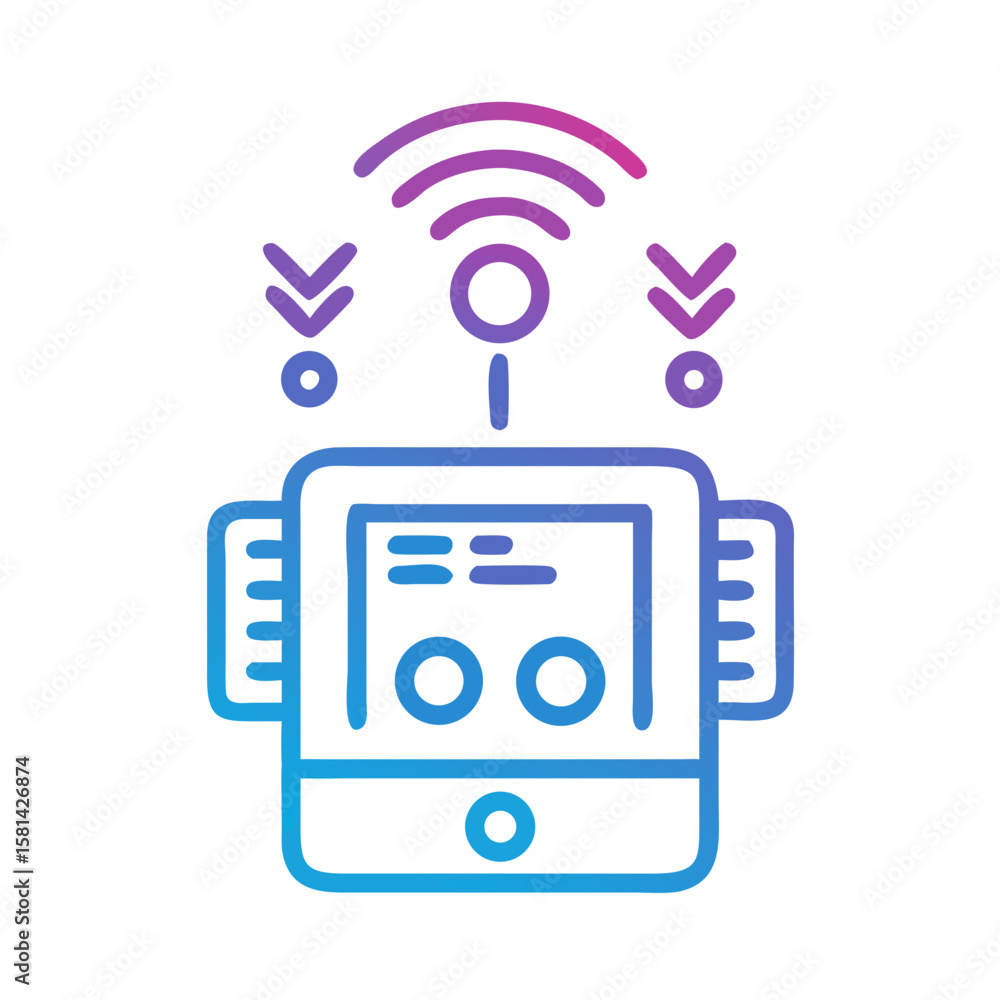 Poster gradient robot with wireless signal and indicators, modern technology design