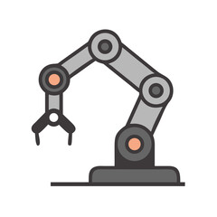Industrial Robotic Arm Flat Vector Illustration on Black Background for Automation and Technology
