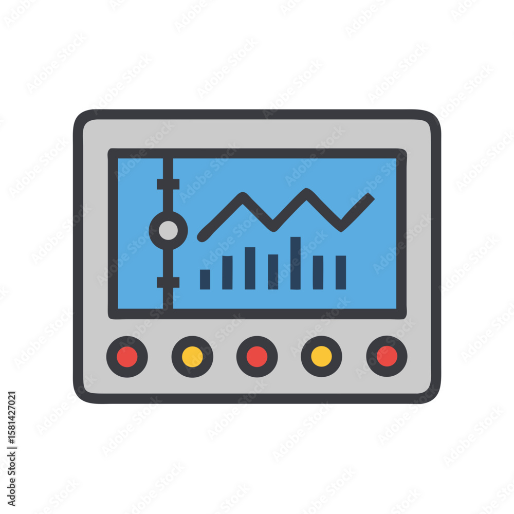 Poster oscilloscope vector icon: data analysis, measurement, and technical visualization
