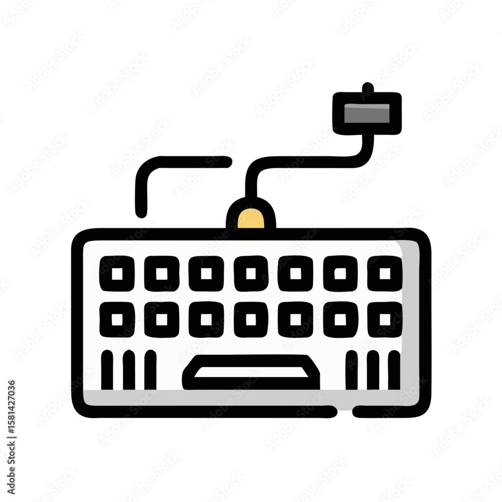 Poster isometric keyboard illustration: computer peripheral for input and typing tasks