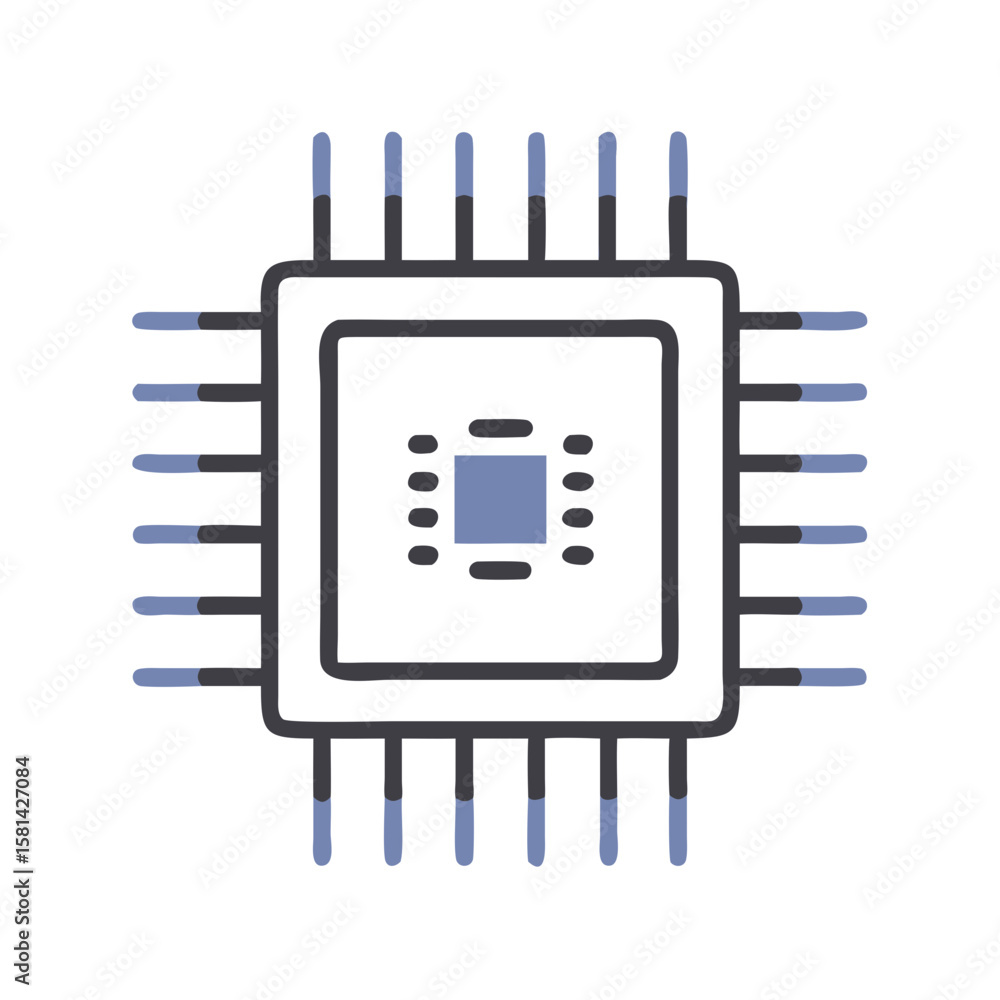Poster stylized cpu microchip illustration on black background for tech and computing concepts