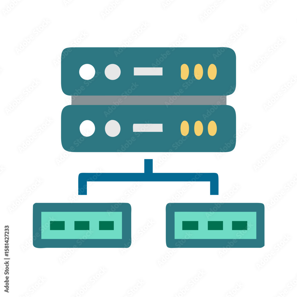 Poster server network infrastructure: database hosting, data storage, and connection icon