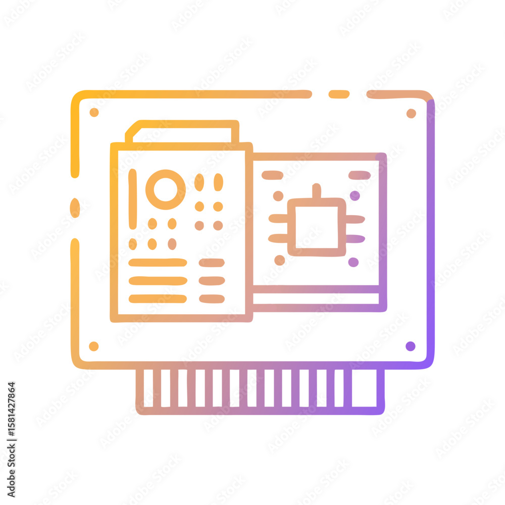 Poster gradient style computer motherboard icon: technology and computer hardware concept