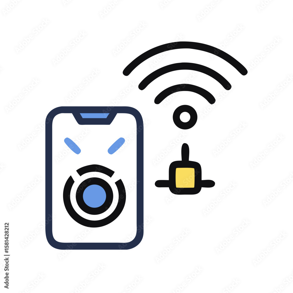 Poster smart phone connectivity: linking mobile device with wireless network icon concept