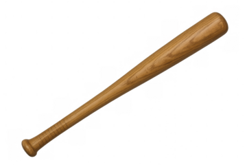 Vintage wooden baseball bat positioned diagonally, capturing athletic spirit against clean white backdrop