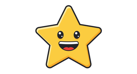 Obraz premium Cheerful Yellow Star Cartoon Character with Smiling Expression and Black Outline.