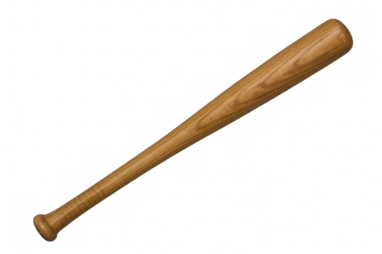 Vintage wooden baseball bat positioned diagonally, capturing athletic spirit against clean white backdrop