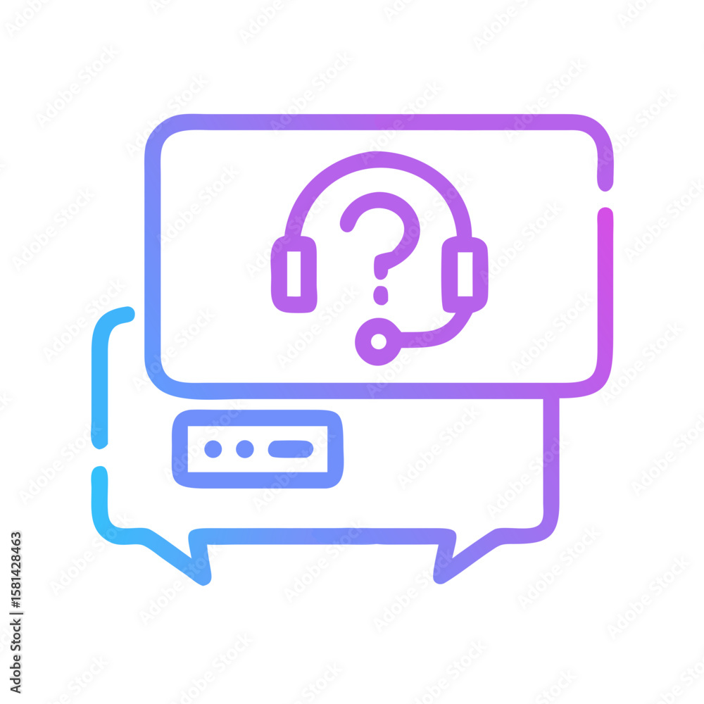 Poster customer support chat icon with headset question mark in gradient style