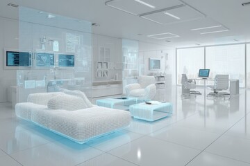 Modern medical office with digital assistant for health plans. Smart healthcare. Advanced hormone therapy boosts weight loss success in women. Health innovation. Personalized care.