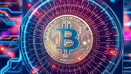 Digital Bitcoin Cryptocurrency in a Futuristic Circuit Board Environment