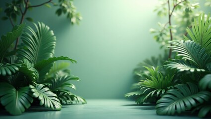 Obraz premium Lush Tropical Plants Against a Teal Background