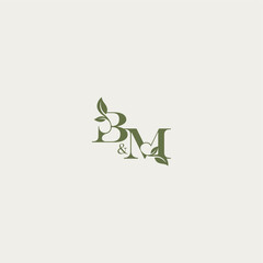 bold initial concept luxury wedding monogram design BM organic leaf logo letter