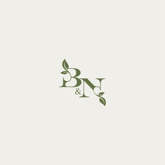 bold initial concept luxury wedding monogram design BN organic leaf logo letter