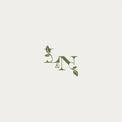 bold initial concept luxury wedding monogram design LN organic leaf logo letter