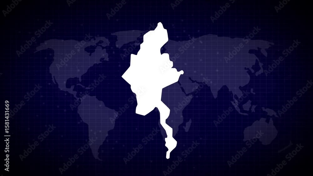 Aufkleber myanmar map futuristic country shape connected global map with blue gradient background