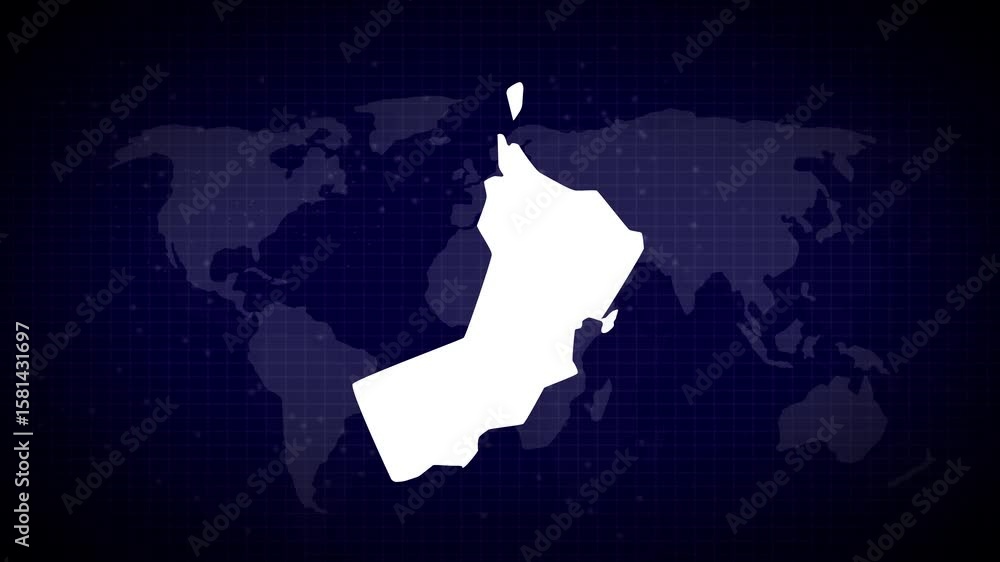 Poster oman map futuristic omani country shape connected global map with blue gradient background