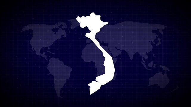 Vietnam map futuristic Vietnamese country shape connected global map with blue gradient background