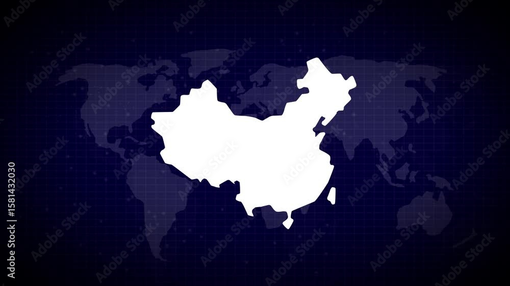 Poster china animated map futuristic chinese country shape connected global map with blue gradient backgrou