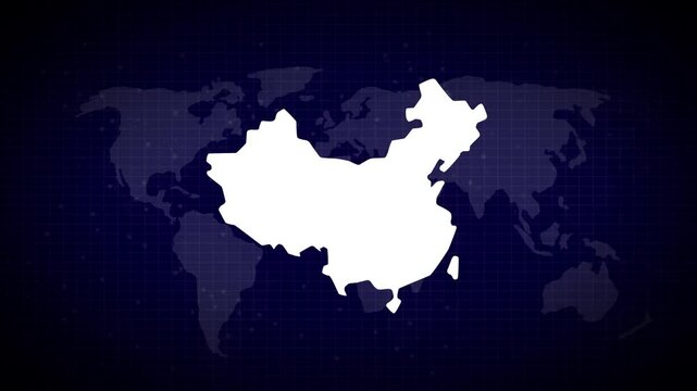 China animated map futuristic Chinese country shape connected global map with blue gradient background