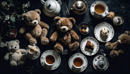 Teddy Bear Tea Party with Stuffed Friends. Teddy Bear concept. Generated Image