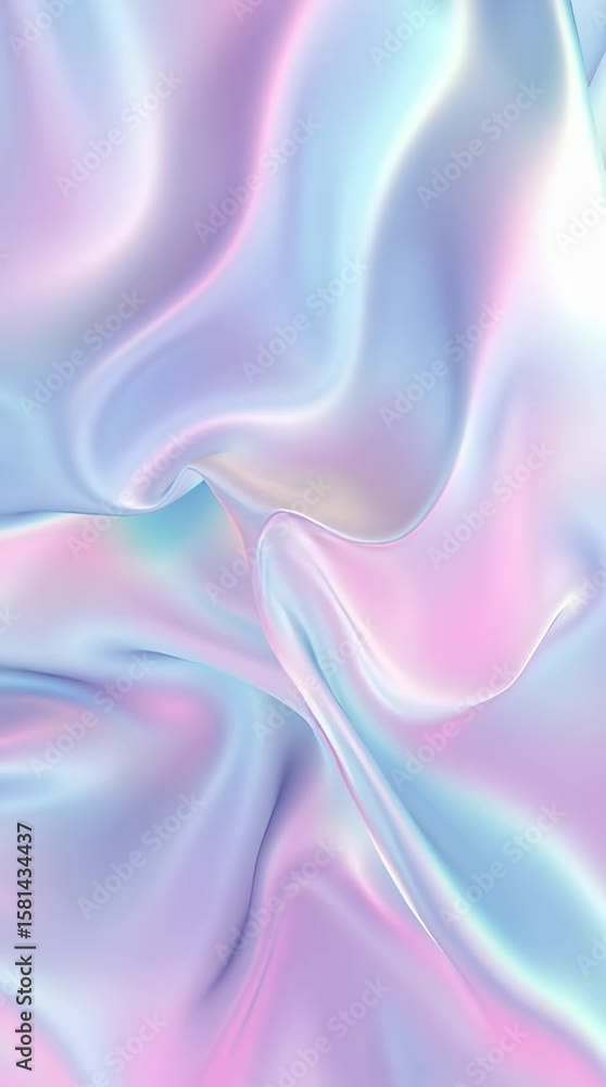 Poster dynamic abstract pastel iridescent fabric flow with soft subtle light reflections. smooth holographi