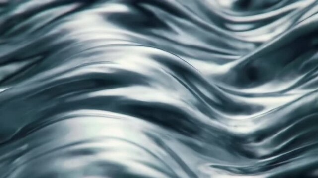 Abstract liquid surface with wavy silver texture background