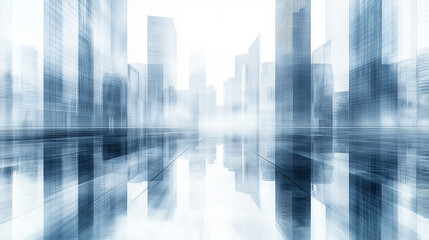 Front view of sleek, modern office buildings with glass facades. Urban architectural design with vertical emphasis. Caption space on the side for business, corporate, or real estate use.

